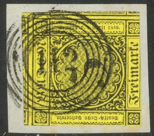 BADEN / GERMAN STATES 1851-52 3kr Black on Yellow on Piece 112 RADOLFZELL Cxl