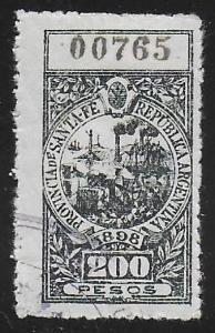 Argentina 1898 Santa Fe Revenue 200P DOCUMENT #216 Used