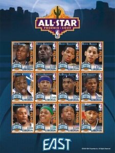 Liberia - NBA 2009 ALL STARS EASTERN CONFERENCE - LeBron James Sheet of 12 - MNH