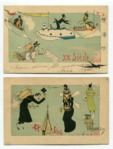 1900 Two caricature postcards XX Century designer Enzo Van Dock