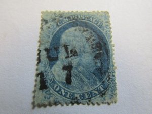 US Stamps,Scott #20 1c Franklin Used,Plate 12 Position 3R12 w/R.Doporto Certifi.