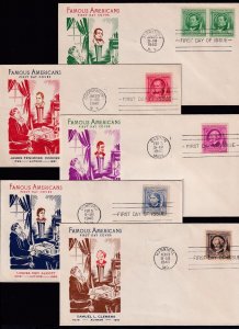 1940 Famous Americans, authors Sc 859-863-4 unaddressed Fidelity cachets set