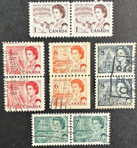 Canada #454p, 457, 459, 543, 544 Used Pairs 1967-72 [R1225]