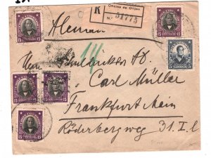 CHILE Maritime Cover Orijen Reg Label TRANSATLANTIC Frankfurt 1921 {samwells}I34