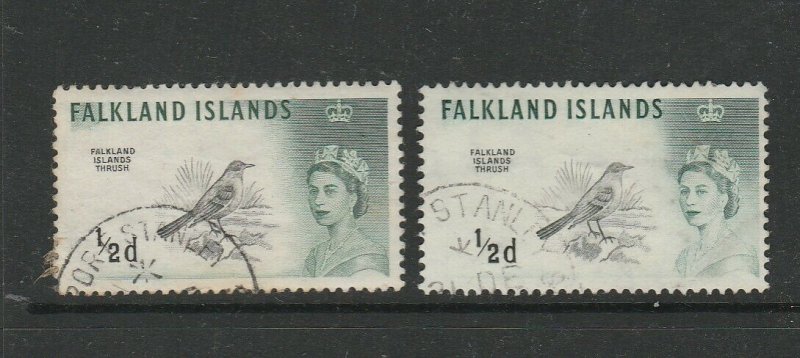 Falkland islands 1960 Bird Defs 1/2d both Printings FU SG 193 & 193a