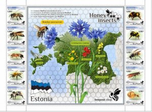 Estonia 2022 Honey insects BeePost Set of 10 stamps in block MNH