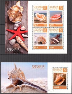 Solomon Islands 2014 Marine Life Shells Sheet + S/S MNH
