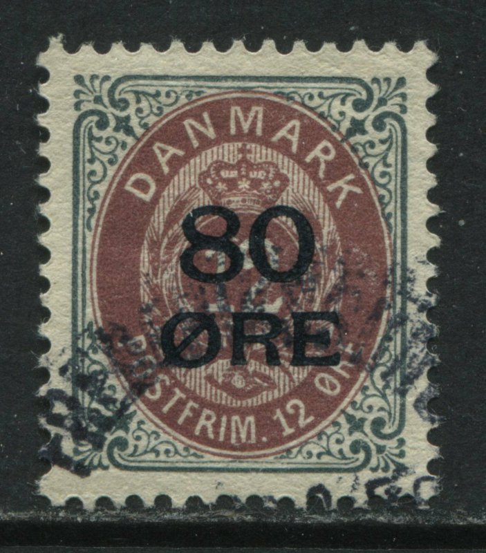  Denmark 1915 80 ore overprinted on 12 ore used