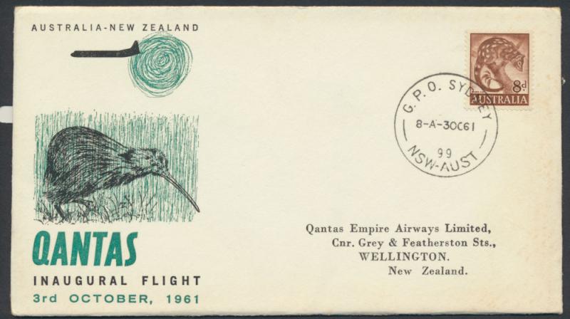 1961 Qantas First Flight Cover Sydney  Wellington AAMC 1451 SPECIAL - please ...