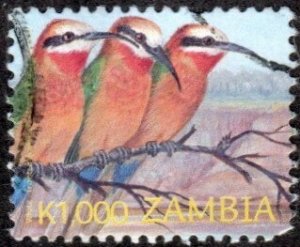 Zambia 1027 - Used - 1000k White-fronted Bee-eaters (2003) (cv $0.60) (1)