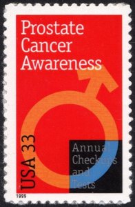 SC#3315 33¢ Prostate Cancer Awareness Single (1999) SA