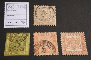 Baden 4 stamps Mi 2b, 11b, 20a, 20b