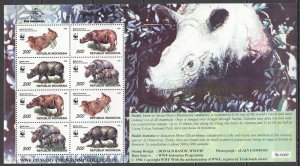 Ft191 1997 Indonesia Wwf ! Gold Foil Fauna Wild Animals Badak #1648-51 Mnh