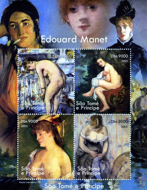 Sao Tome & Principe 2005 EDOUARD MANET Nudes Paintings Sheet Perforated Mint (NH