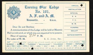 Unionille CT - Evening Star Lodge meeting invitation