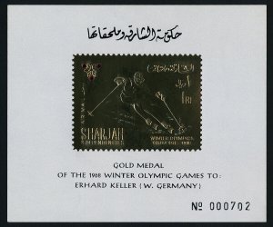 Sharjah MIBK 36B MNH Erhard Keller, Gold Medal, Winter Olympics