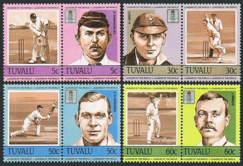 Tuvalu 259-262 ab pairs,MNH.Michel 256-263. Cricket players in auction,1984.