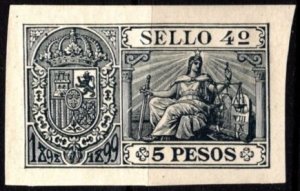 1898-1899 Spanish West Indies Revenue Sello 4 5 Pesos Document Stamp