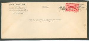 US  1946 Ships; Official Navy Dept. penalty envelope 18 Nov 1946 sent from the sub USS Sea Devil SS400 franked with airmail, par