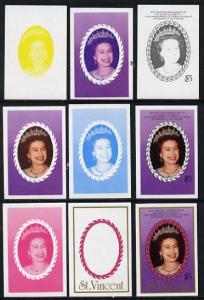 St Vincent 1987 Ruby Wedding $5 (The Queen) set of 9 impe...