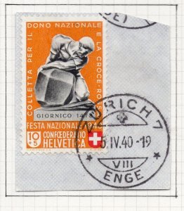 Switzerland 1940 Pro Patria Issue Fine Used 10c. Postmark Piece NW-209678