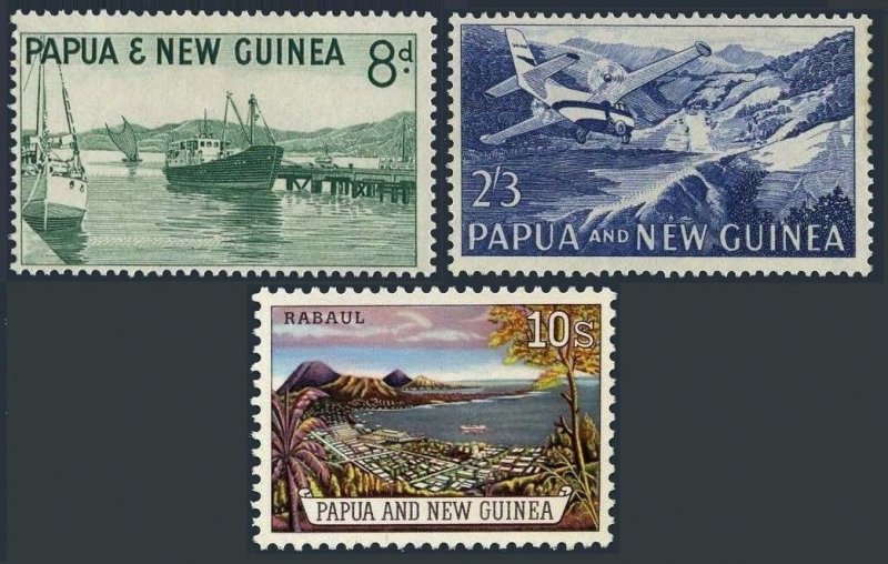 Papua New Guinea 157, 160, 162, hinged. Port Moresby Harbor,Plane,Rabault, 1961.