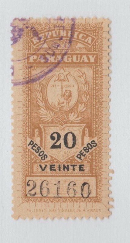 Paraguay revenue fiscal stamp 4-14- Better item 20 pesos