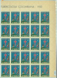 84267 - COLOMBIA - Benefical STAMPS - TUBERCULOSIS full sheet of 100! 1950