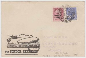 BRAZIL 1932 GRAF ZEPPELIN Sc C30 + 256 COVER TIO TO WURTTEMBERG Sieger 158B FINE 