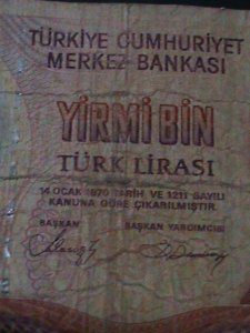 ​TURKEY-1970-CENTRAL BANK LAW OCAK-14-$20000 LIRA.CIR-54 YEARS OLD-WATER MARK