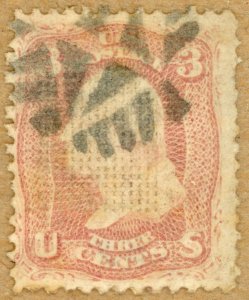 US Scott#85 1867 D grill 3c Washington with geometric shield type fancy cancel