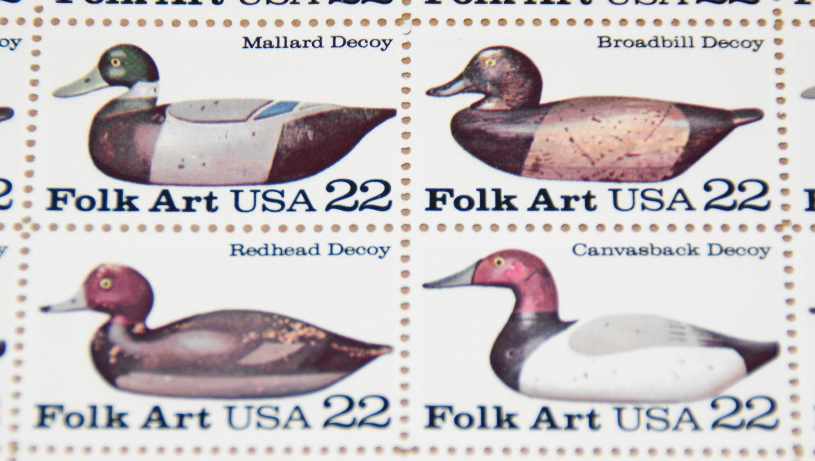 DECOY DUCKS ** VINTAGE US POSTAGE STAMPS ** BLOCK OF 4 MINT