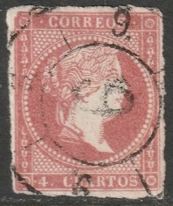 Spain 1858 Sc 45 used cartwheel 9 (Alicante) cancel