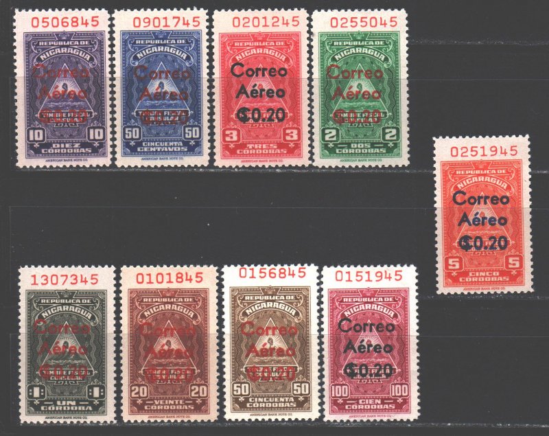 Nicaragua. 1961. 1271-79. Fiscal Consular Stamps. MLH. 