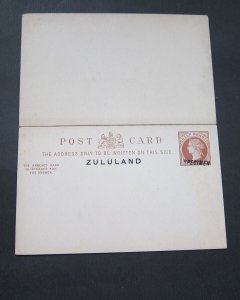 Zululand 1893 overprint Postcard 1/2d double Reply SPECIMEN - SCARCE