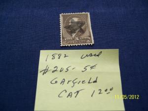 1882 #205 5c GARFIELD $12.00
