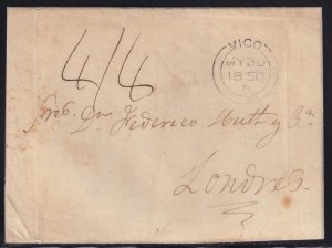 Great Britain Postal Agency at Vigo Spain 1850 Stampless Folded Cover to London