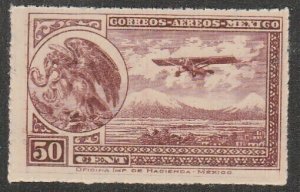 MEXICO C25, 50¢ Early Air Mail Plane and coat of arms. MINT, NH. VF.
