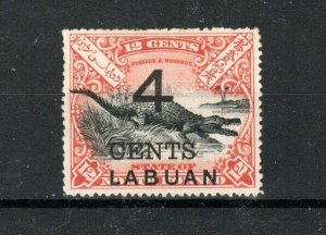 North Borneo - Labuan 1899 4c on 12c Estuarine Crocodile surcharge and opt MH