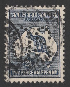 AUSTRALIA 1913 Kangaroo 2½d perf large OS. ACSC 9Aba cat $300. Scarce genuine.