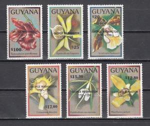 Guyana, Scott cat. 2361-2366. Orchid values o/printed George Washington. ^