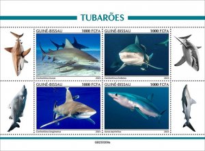 GUINEA BISSAU - 2023 - Sharks - Perf 4v Sheet - Mint Never Hinged