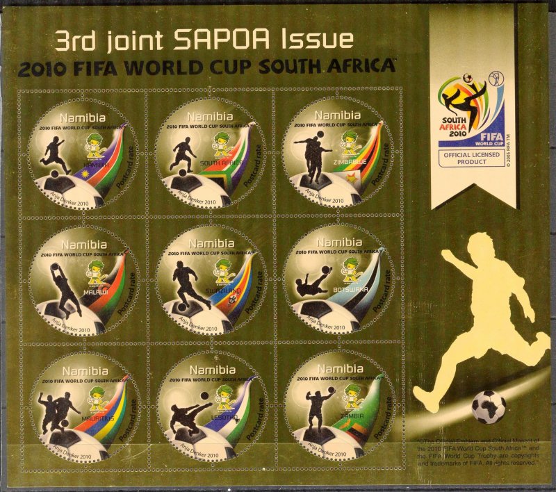 Namibia 2010 Football Soccer World Cup South Africa Gold Joint Issue Sheet MNH