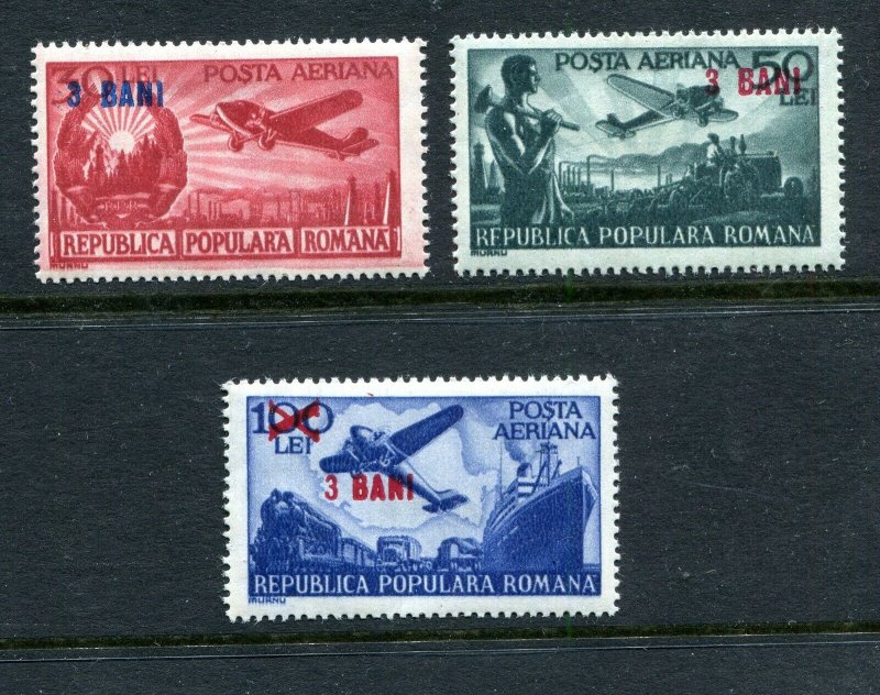 ROMANIA 1952 AIR MAIL SET SCOTT C37-C39 INCLUDING VERY SCARCE C37a PERFECT MNH