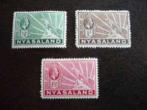 Stamps - Nyasaland - Scott# 38-40 - Mint Hinged & Used Part Set of 3 Stamps