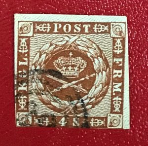 1862 Denmark Sc 7 used Royal Emblem CV$9.00 Lot 1713