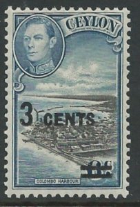 Ceylon # 291  George VI - 3c on 6c. Harbor  Overprint   (1) VF Unused