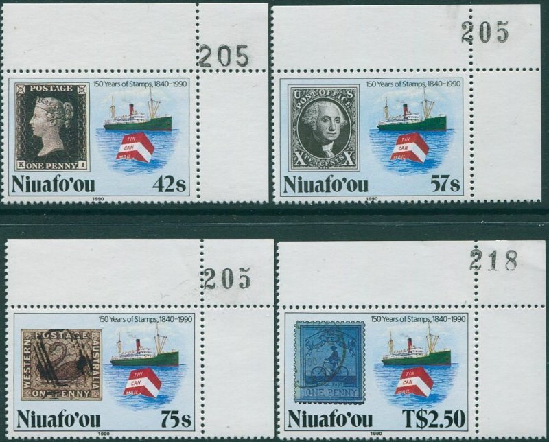 Niuafo'ou 1990 SG139-142 150 Years of Stamps corner set with sheet numbers MNH