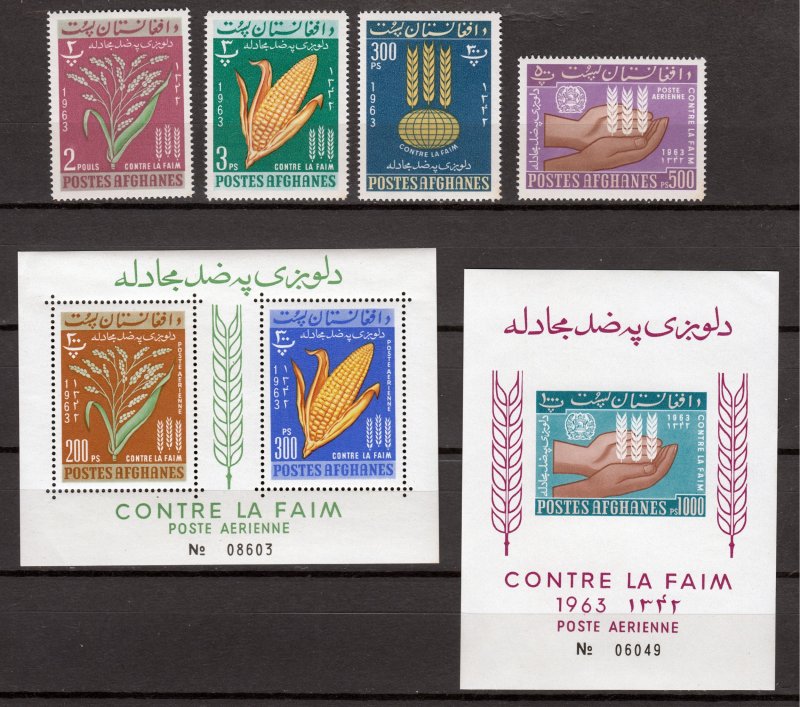 Z2937 1963 afghanistan set + s/s mnh #642-4,c44  u.n.fao