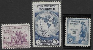 US #732-34 MNH 1933.  Nice Set.